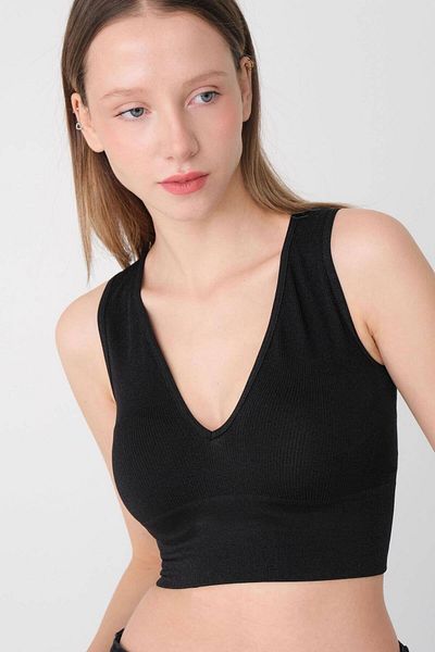 Addax Χοντρό λουράκι χωρίς ραφή V-Neck Crop A0131-dk8