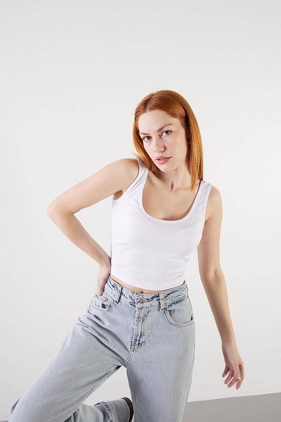 Addax U Collar Modal Crop Tank Top A13389-R12