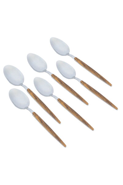 Alsaif Gallery Saif Gallery Steel Spoons with Wooden Handle, 6 Pieces - Silver
