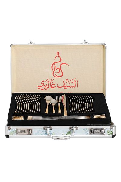 Alsaif Gallery طقم ملاعق ستانلس ستيل مع حافظة الومنيوم من السيف جاليري، 72 قطعة، مذهب - فضي