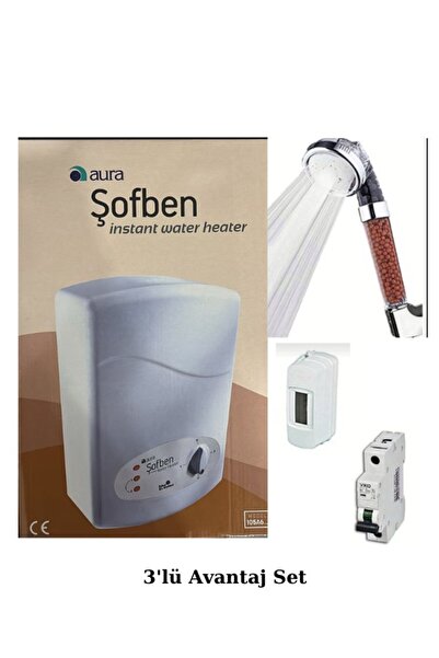 AURA MicroControl Şofben Emniyetli Elektrikli (Montajsız) -  Sigorta  - Boncuklu Duş Başlığı