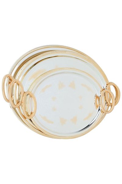 Alsaif Gallery Al Saif Gallery Stainless Steel Tray Set, 3 Pieces - Gold