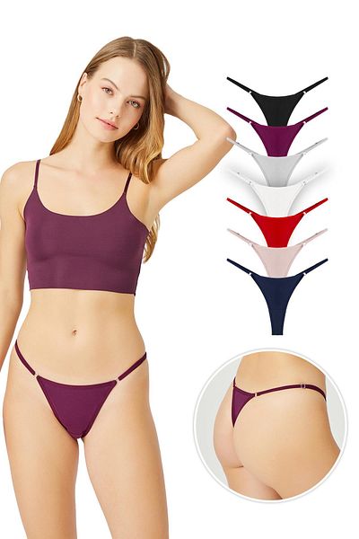 Cottonhill Basic Cotton Adjustable Waist Women's Thong Panties 7 Pack