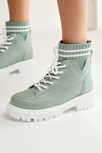 DİGGO Yeşil Kalın Tabanlı Tekstil Bilek Detaylı Postal