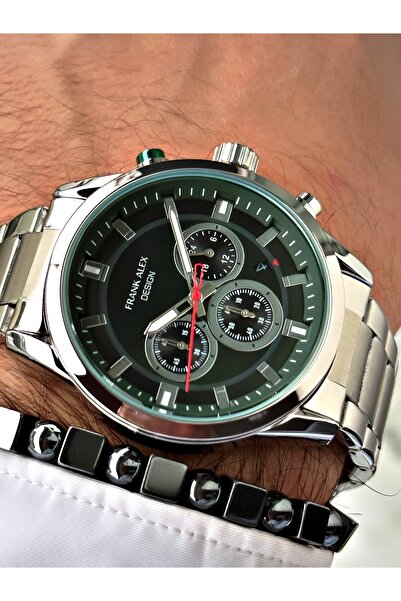 Frank Alex YEŞİL KADRANLI TAKVİMLİ FUNCTION GÜMÜŞ METAL ERKEK KOL SAATİ