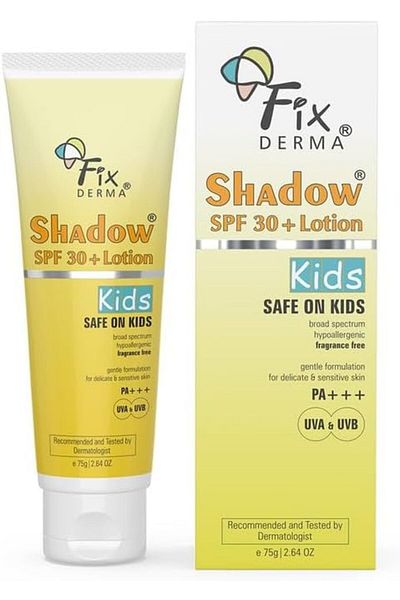 FixDerma Shadow SPF 30+ Kids Sunscreen PA+++ Sensitive Skin UVA/UVB Protection Non Greasy WaterResistant 75g