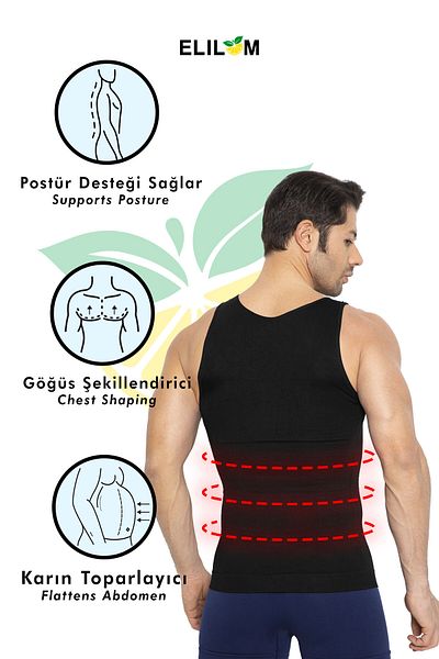 elilom Men's Corset Undershirt - Belly Recovery and Waist Slimming, Upright Posture (Yukka)