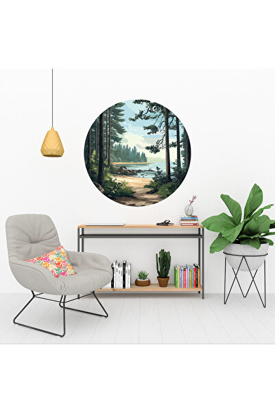 KOSS Dijital Autocolant rotund cu natură și mare, autocolant în formă rotundă...