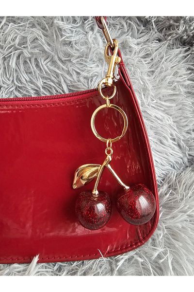 SiestaAccessories حقيبة ساحرة كبيرة على شكل كرز أحمر لامع / إكسسوار / حلية / سلسلة مفاتيح