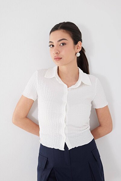 Addax Polo Neck Button Short Sleeve Blouse B15798-S10