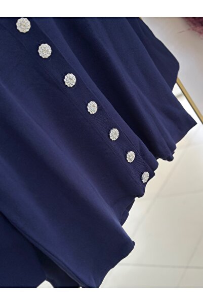 Ebrar Store Синій светр з 7 ґудзиками у вигляді маргариток - Zİ6183