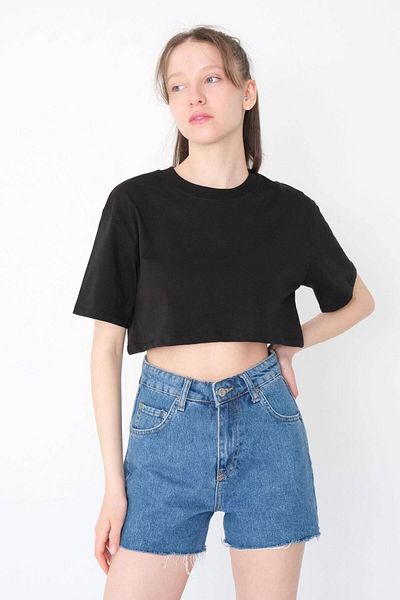Addax T-shirt Crew Neck Basic Crop P1098-l1
