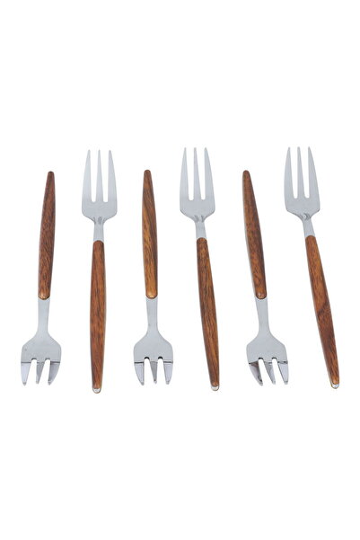 Alsaif Gallery Al Saif Gallery Steel Sweet Fork Set, 6 Pieces - Brown