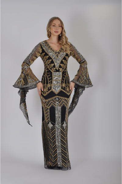 GATSBYLADY LONDON LEONA - EL İŞLEMELİ , TAŞEL DETAYLI ELBİSE