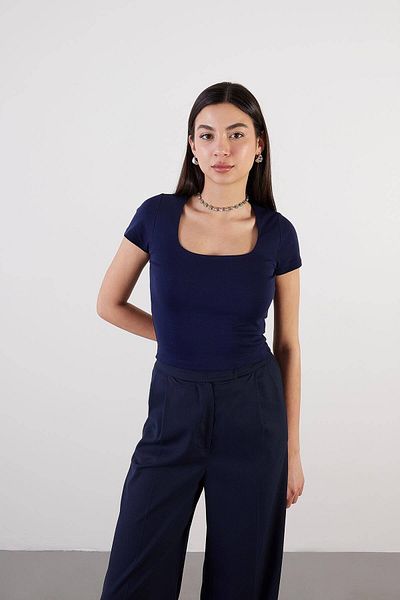 Addax U Neck Short Sleeve Basic Blouse P3872-T9