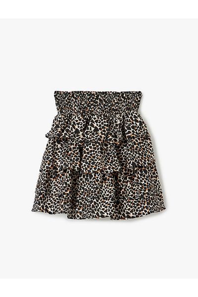 Koton Gipeli Viscose Leopard Print Flounce Mini Shorts Skirt