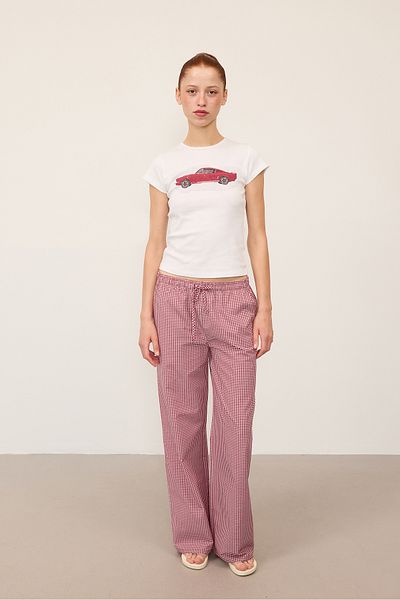 Addax Plaid and Elastic Waist Trousers - PN13703-J2