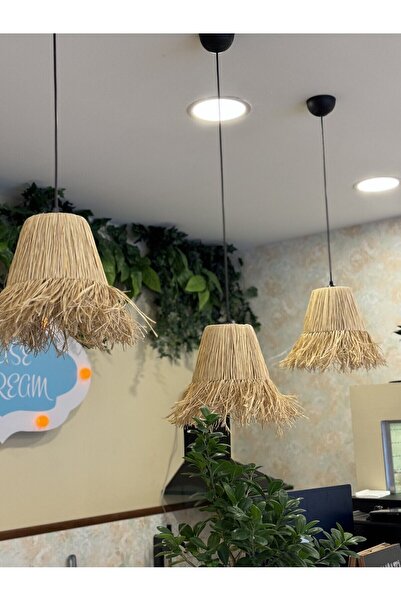 Maison Avf 3'lü Hydra Rafya Hasır El Yapımı Bohem Tasarım Sarkıt Avize (3 ADET)