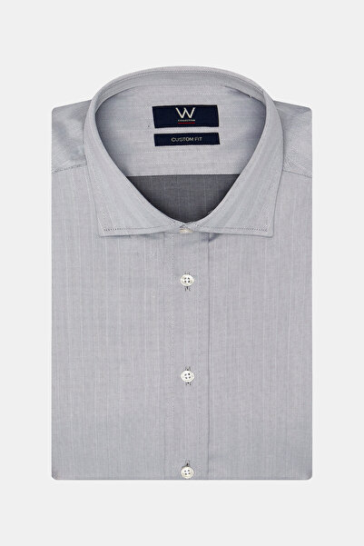 W Collection MAVİ UZUN KOLLU DOKULU GÖMLEK