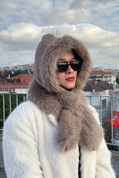 Mollycrush Plush Neck Tie Hat Beanie |   Faux Fur Mink Special Design Women's Hat with Scarf