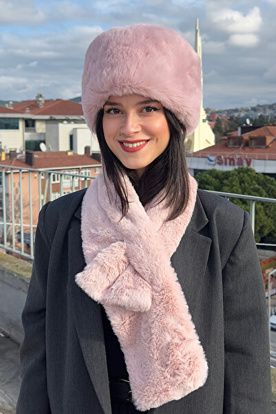 Mollycrush Γυναικείο Χειμερινό Σετ Κασκόλ Ρωσικού Στυλ 2 τεμαχίων - Ροζ από τ...