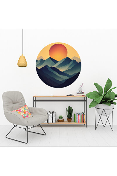 KOSS Dijital Autocolant rotund cu munte și soare abstracte, colorate minimali...