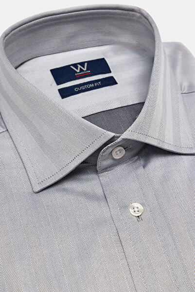 W Collection MAVİ UZUN KOLLU DOKULU GÖMLEK