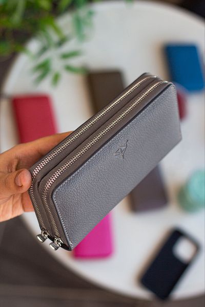 Garbalia Orleans Genuine Leather Phone Compartment Rfid Blocking Clutch Bag Anthracite Wallet Card Holder
