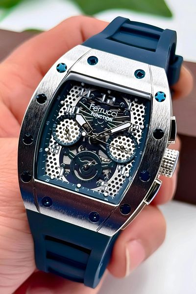 Ferrucci Function Men's Wristwatch with Silicone Cord Bracelet Gift 3atm Blue Sdfer066