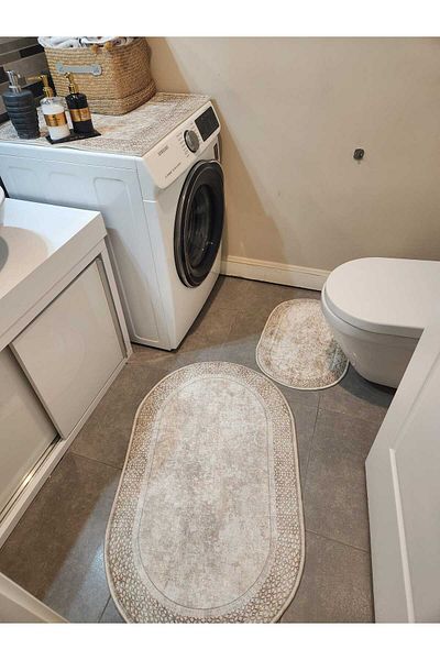 YTR HOME Διακοσμητικό Σετ Μπάνιου 3 Πατάκια Μπάνιου και Πατάκια Μηχανής που πλένονται αντιολισθητικά