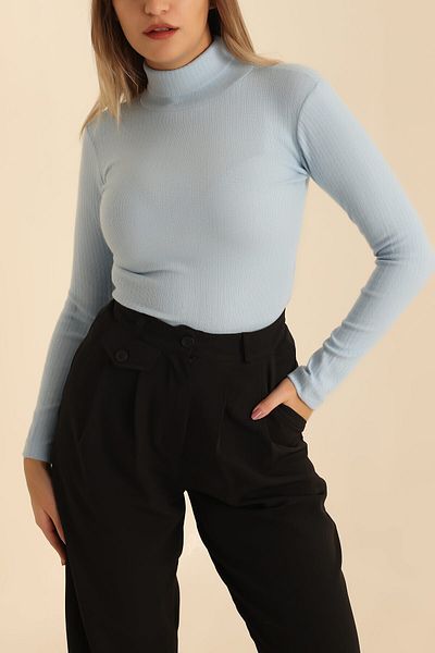 Aslında Look Tricotaj cu nervuri cu mânecă lungă cu gât înalt Slim Fit Bady - Imagini ca referință - Slim Fit Body Wraps