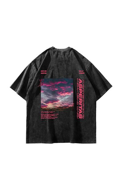 Sekizbiraltı Μπλουζάκι Unisex με στάμπα Asperitas που πλένεται μαύρο oversize