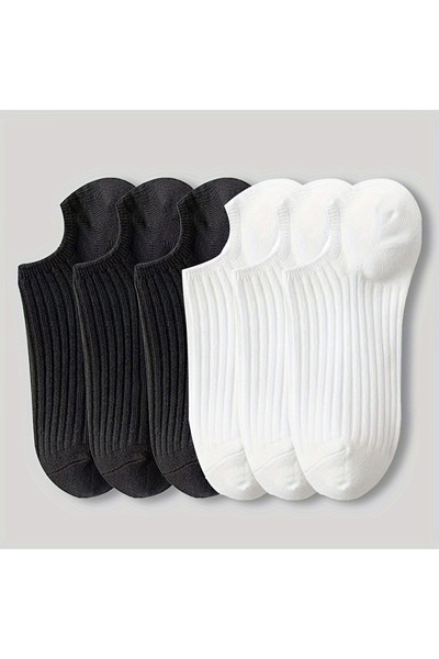 çorapmanya 5 Çift Derby Desenli Kadın Siyah Beyaz Görünmez Sneaker Çorap