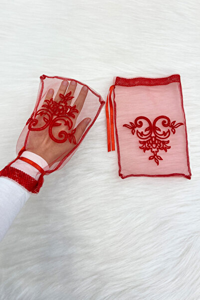 ZEYMERADE قفازات الزفاف باللون الأحمر اللامع، وحفلات الزفاف والعريس والحناء ا...