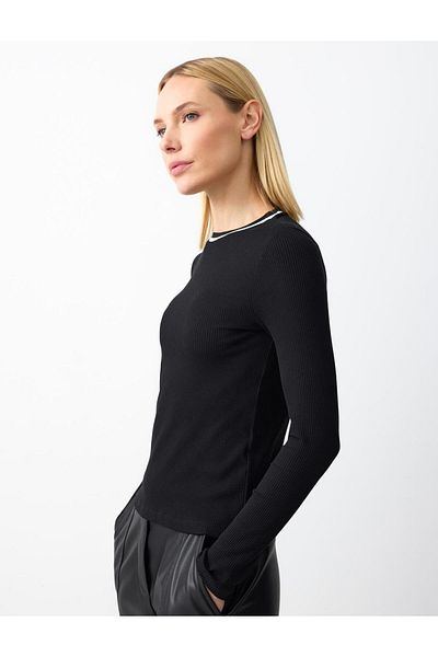 Jimmy Key Black Crew Neck Long Sleeve Slim Fit Knitted Blouse