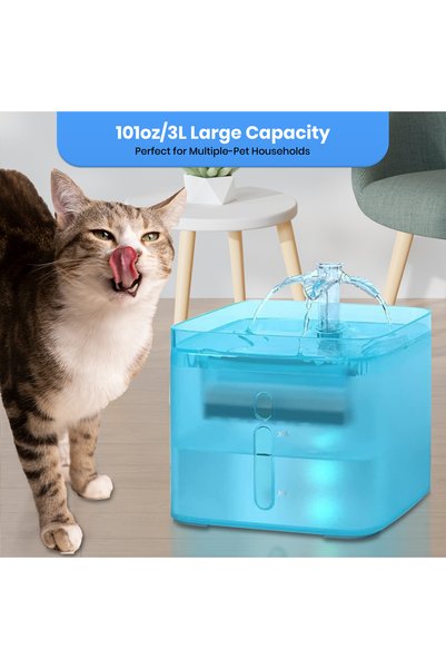 JINOU Cat Water Fountain - Premium Acrylic Glass, 3L Tank, For Cats, Dogs & Pets (Square Design)