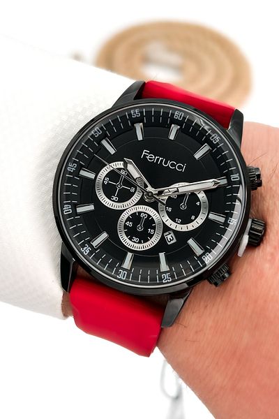 Ferrucci Men's Wristwatch with Calendar Silicone Cord 3 Atm Water Resistant Bracelet Gift