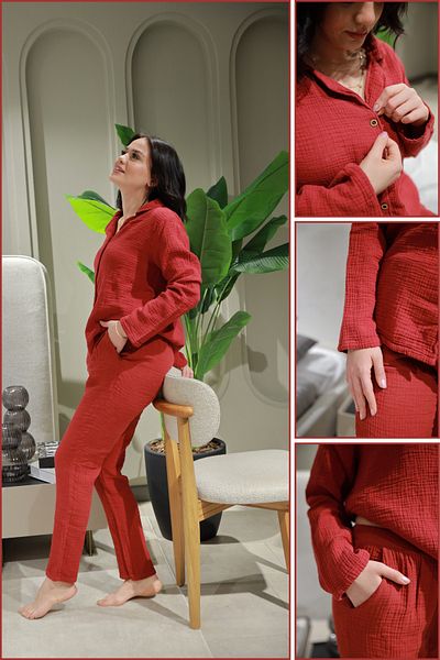 OTEXSA Set de pijamale pentru femei din muselină cu mânecă lungă din bumbac natural Confort și eleganță într-unul!
