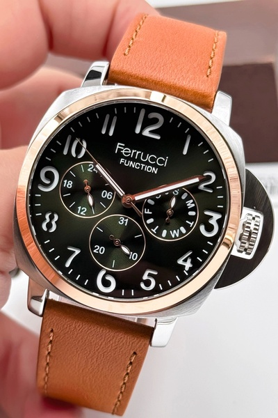 Ferrucci Men's Wristwatch - Tan Leather Cord, 3Atm Bracelet, Gift Sdfer141