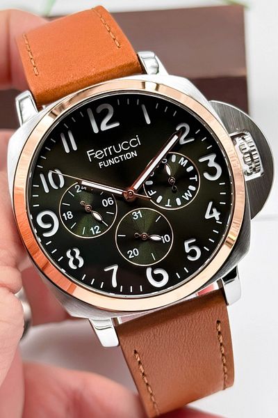 Ferrucci Men's Wristwatch - Tan Leather Cord, 3Atm Bracelet, Gift Sdfer141