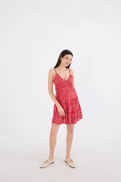 Addax Floral Patterned Rope Strap Short Dress - E15035-l2