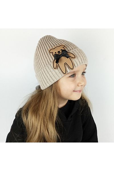 woodycord Ribbed Knitwear Kids-Youth Mink Beret -Brown Teddy Bear