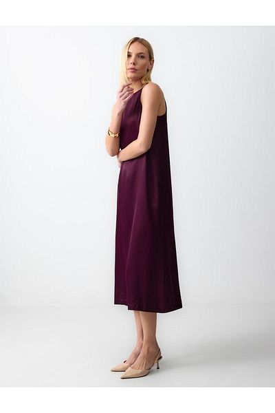 Jimmy Key Rochie midi din satin fără mâneci Sumak Crew Deck