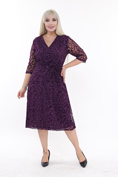 modayız Βραδινό φόρεμα με διπλό γιακά μεγάλου μεγέθους 26C-2207