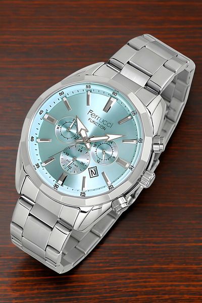 Ferrucci Function Men's Wrist Watch Silver-Blue Color Fcf.14075Fm.06 Bracelet Gift Sdfer119
