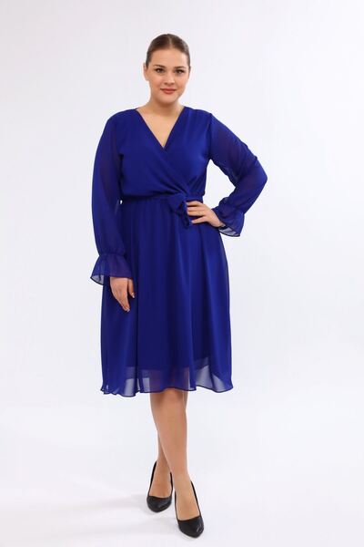 modayız Rochie Saks din șifon cu mâneci lungi, mărime mare 36A-2002