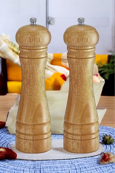 Seyese 2Pcs Natural Wood 15cm Mill, Salt Shaker Pepper Shaker Pepper Shaker Mill, Coffee and Spice Grinder