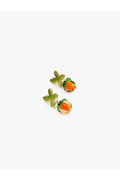 Koton Peach Earrings Glass and Steel Mixed Medium Size