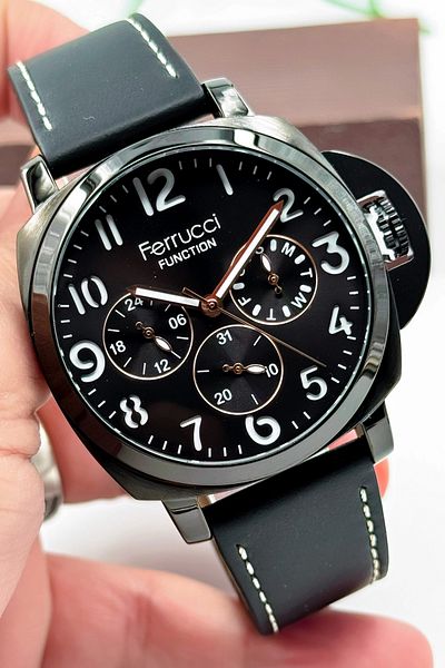 Ferrucci Men's Wristwatch - Black Leather Cord, 3Atm Bracelet, Gift Black-Rose Sdfer141