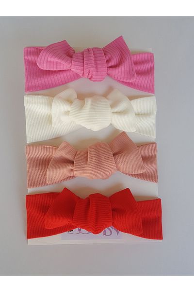 swan butik Set de catarame bandană pentru fetiță, 4 bucăți, cu nervuri, pudră, alb, roz vibrant, roșu